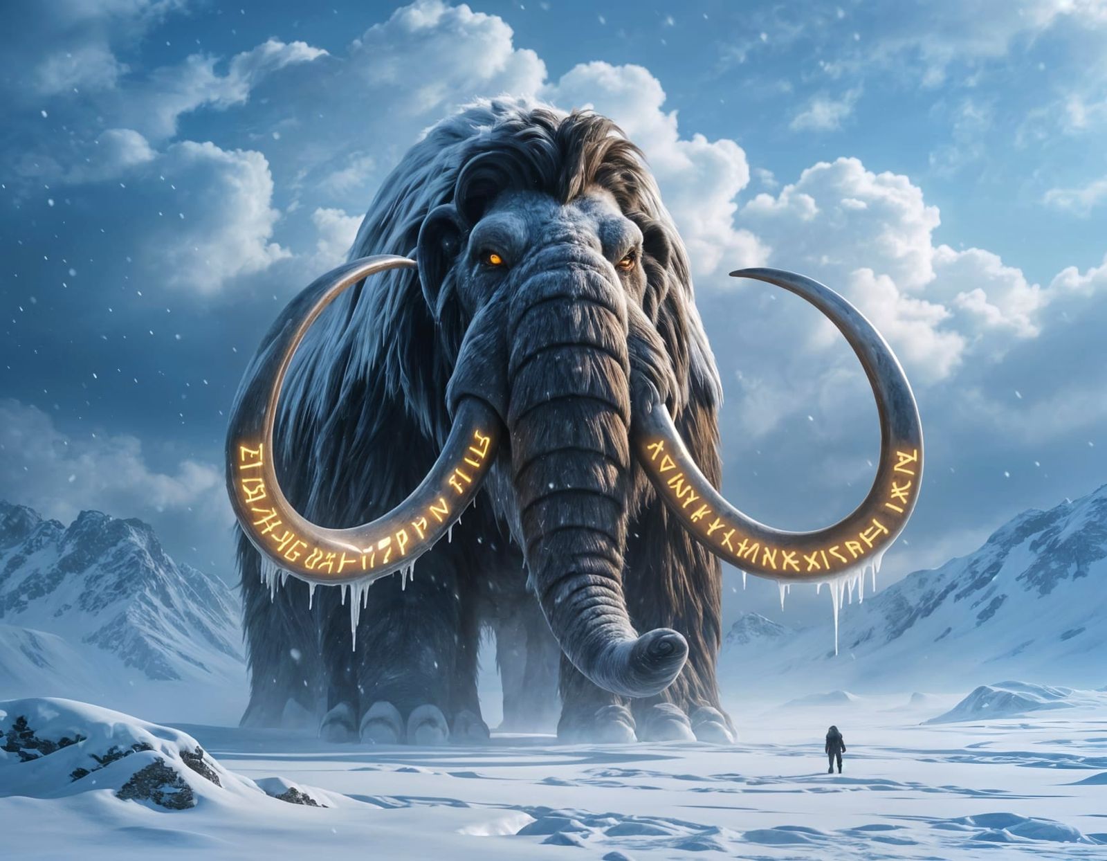 Ancient Mammoth Spirit Roams Frosty Winter Landscape