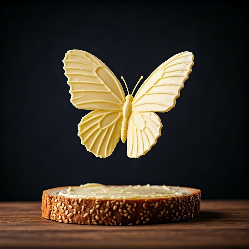 Butter Butterfly in Flight Over Bread Slice