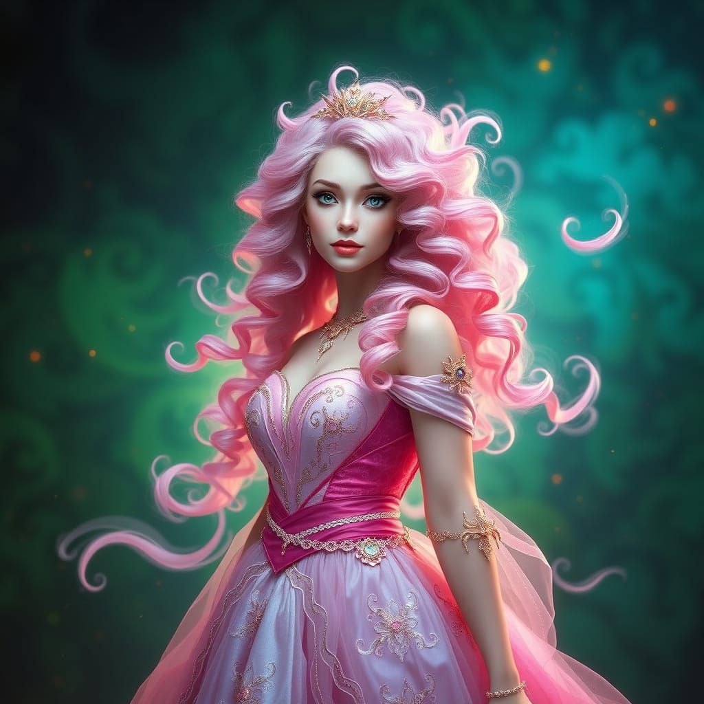 Regal Fantasy Princess in Vibrant, Iridescent Colors