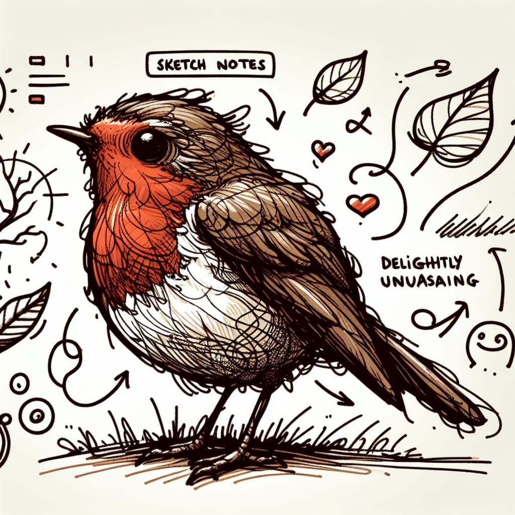 Whimsical Robin Bird in Sketchnote Style
