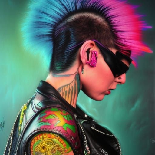 Punk Rocker with Mohawk in Cyberpunk Style