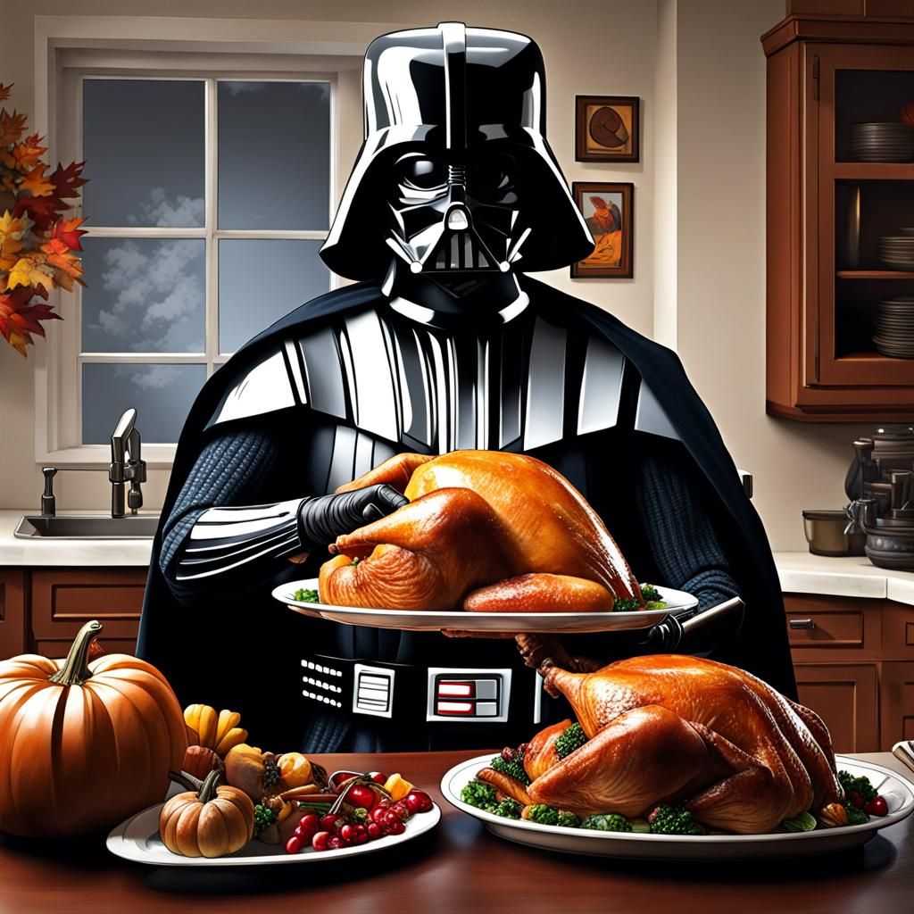 Darth Vader Carves Thanksgiving Turkey with Lightsaber