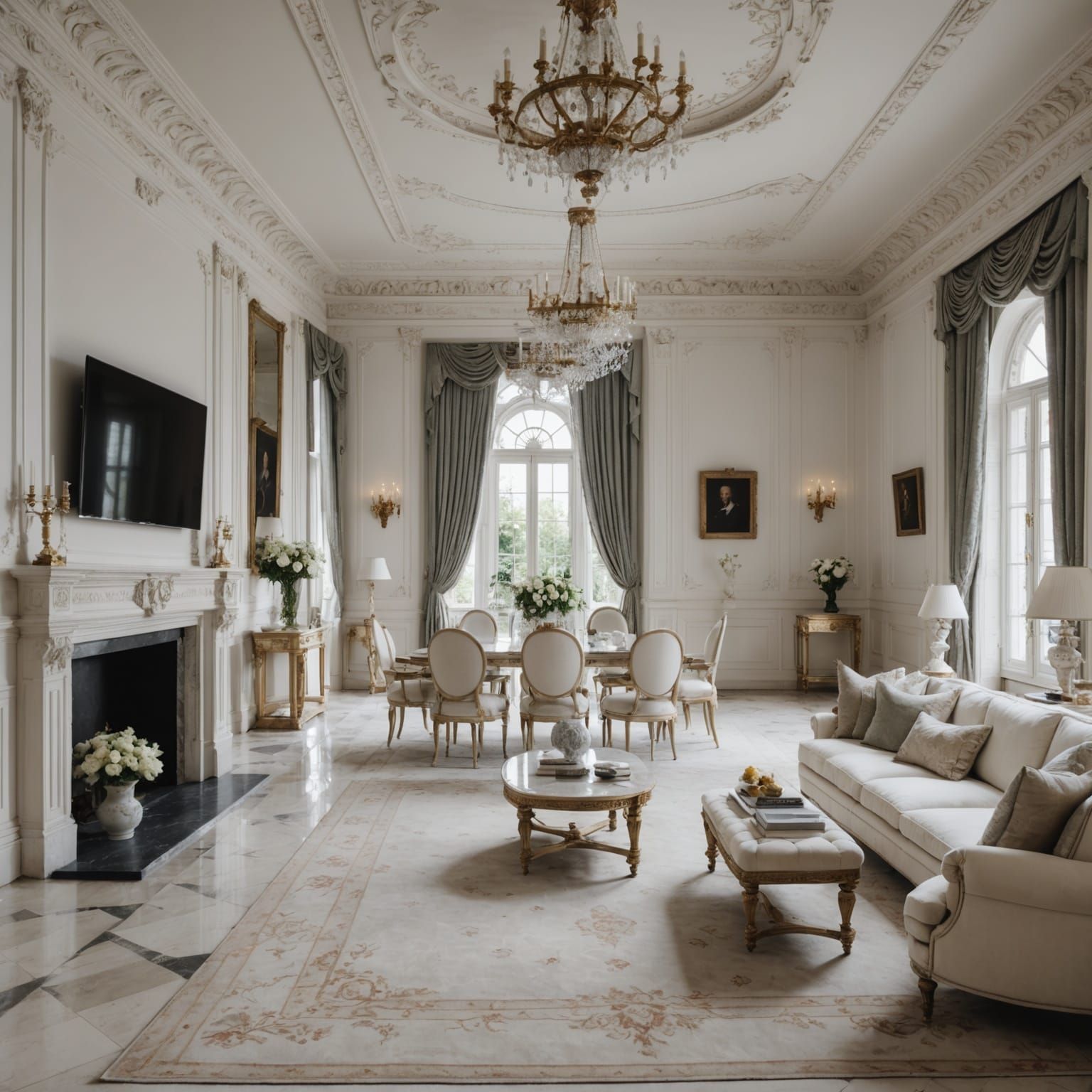 Luxurious Palace Interior in White Elegance