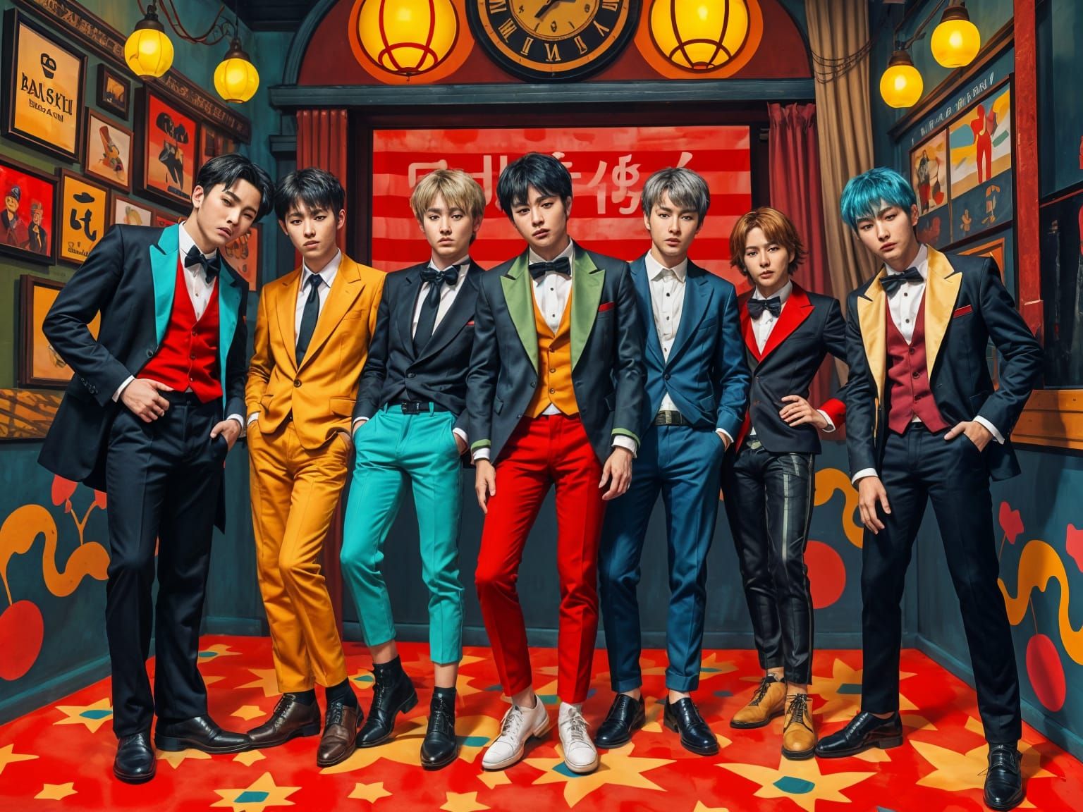 Rouge K-Pop Boy Band in Toulouse Lautrec's Artistic Spirit