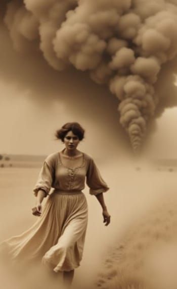 Dust Bowl Family Flees Approaching Storm, Vintage Photo