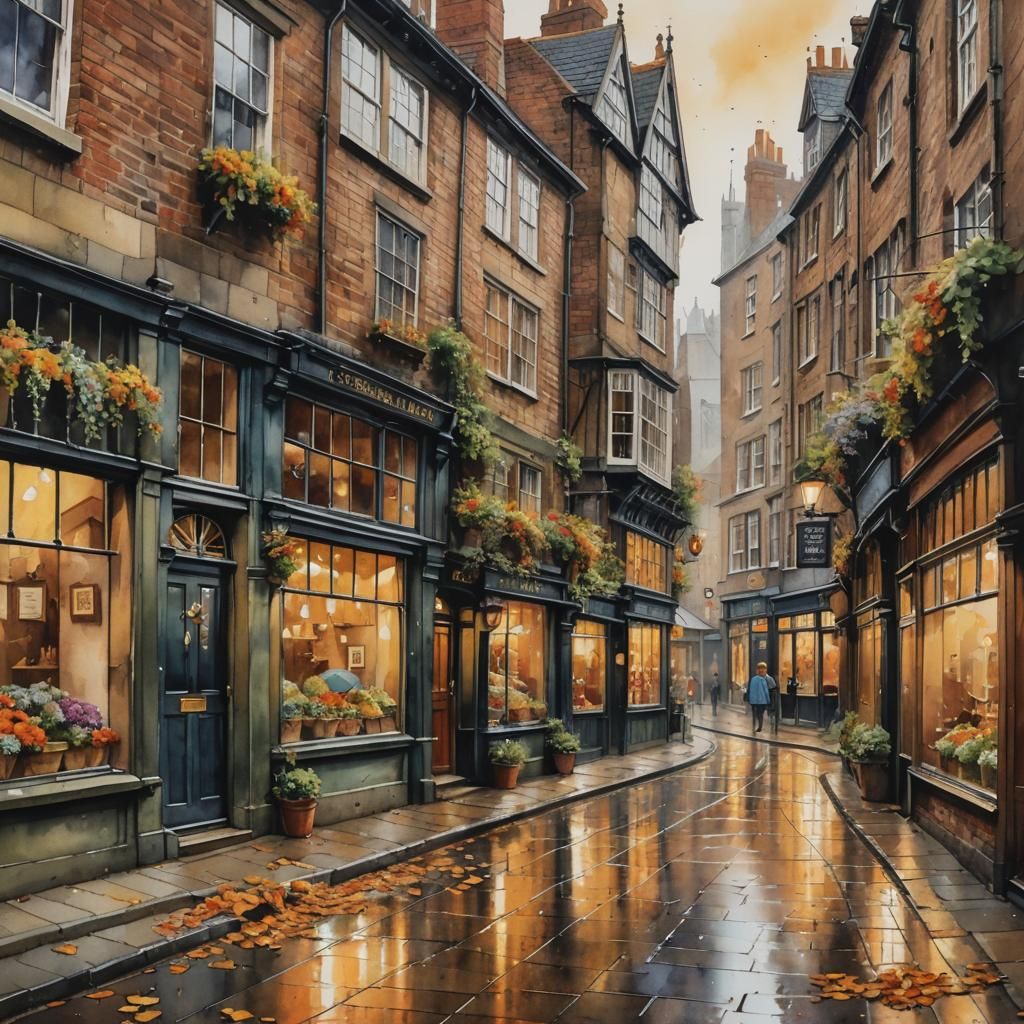 Rainy Autumn Day in The Shambles: Watercolour