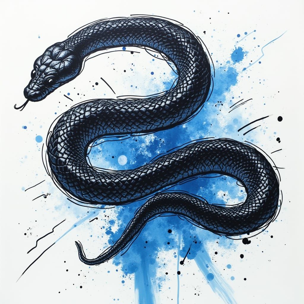 Surreal Black and White Snake with Metallic Sheen