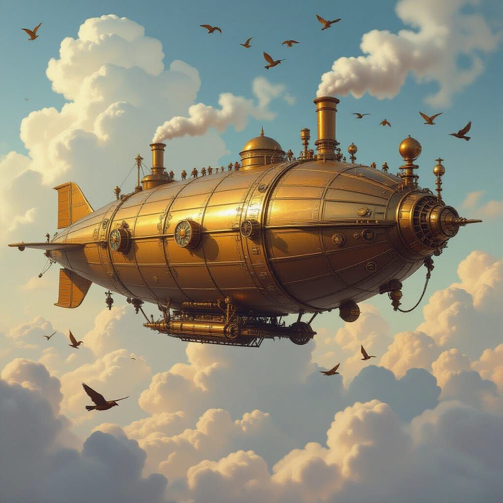 Steampunk Airship Adventure Through Cloudy Skies