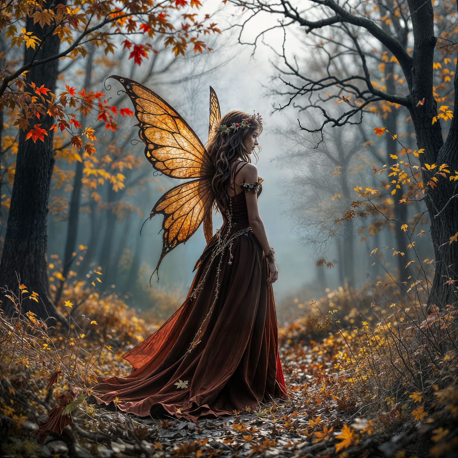 Fall Fairy in Autumn Forest, Winter Approaches