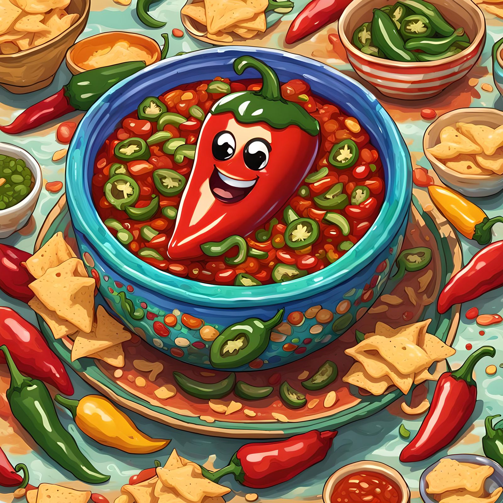 Chibi Jalapeno Pepper Swims in Salsa