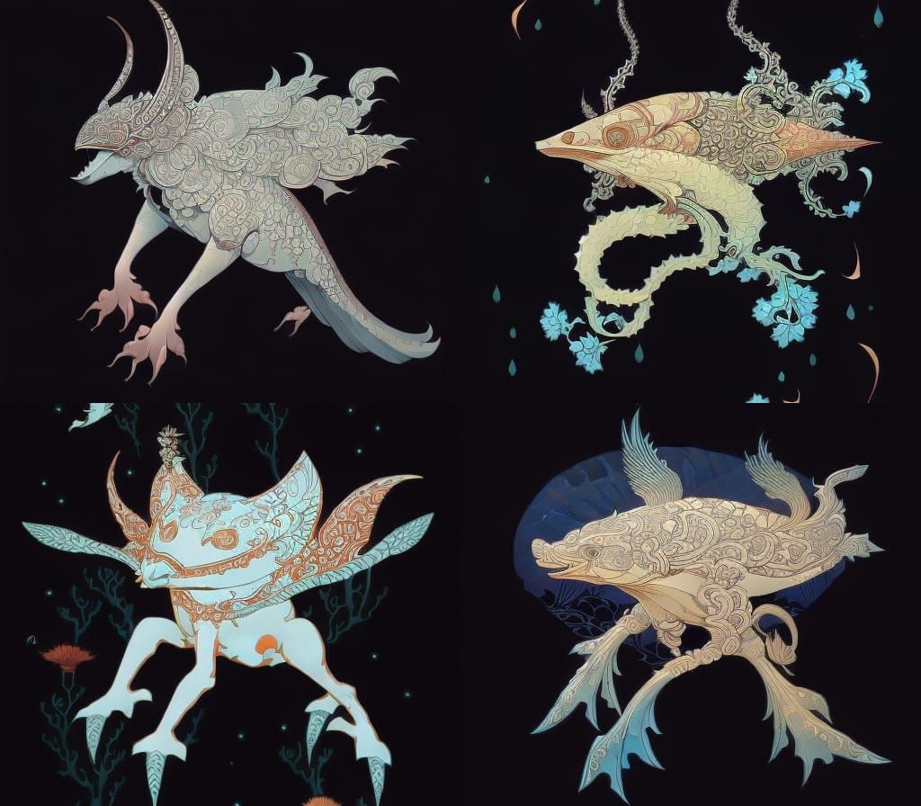 Intricate Axolotl in Art Nouveau Style