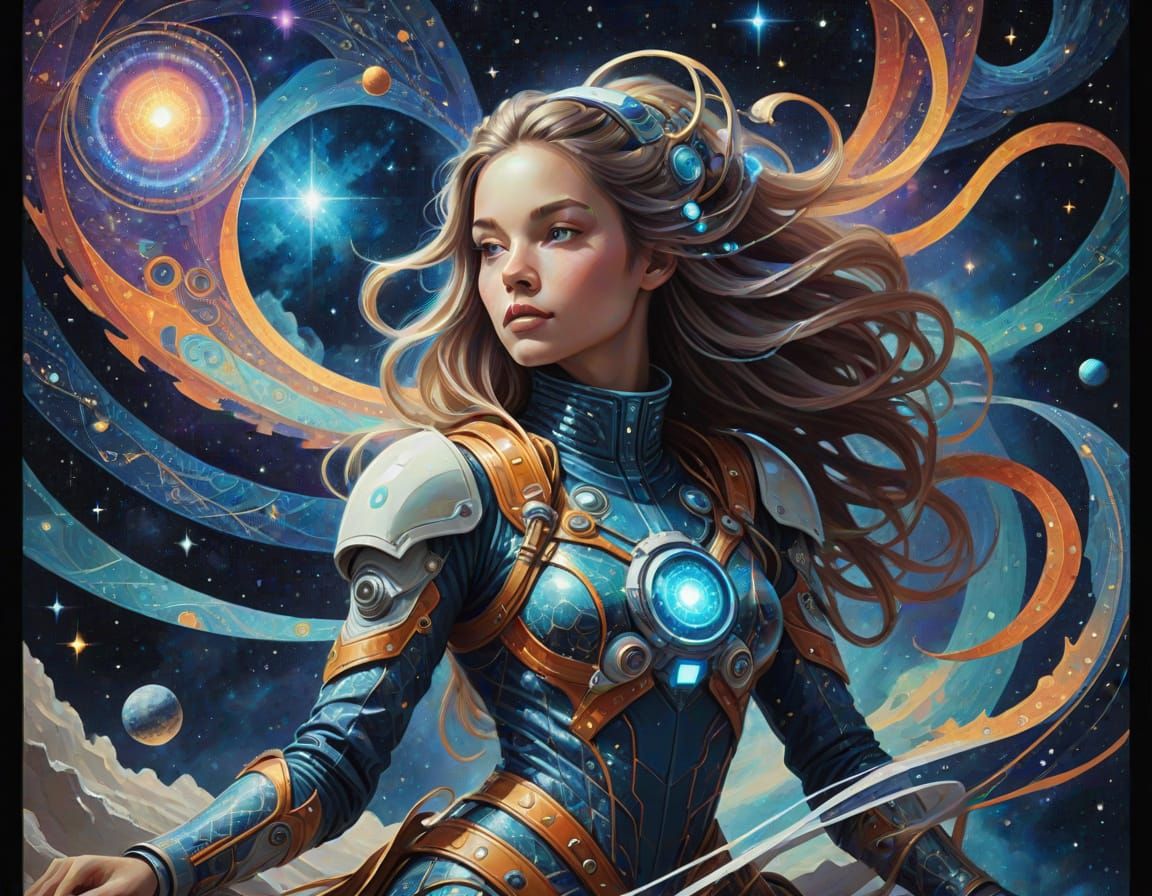 Cosmic Explorer Rides Starlight Spacesuit Dragon Amidst Swir...