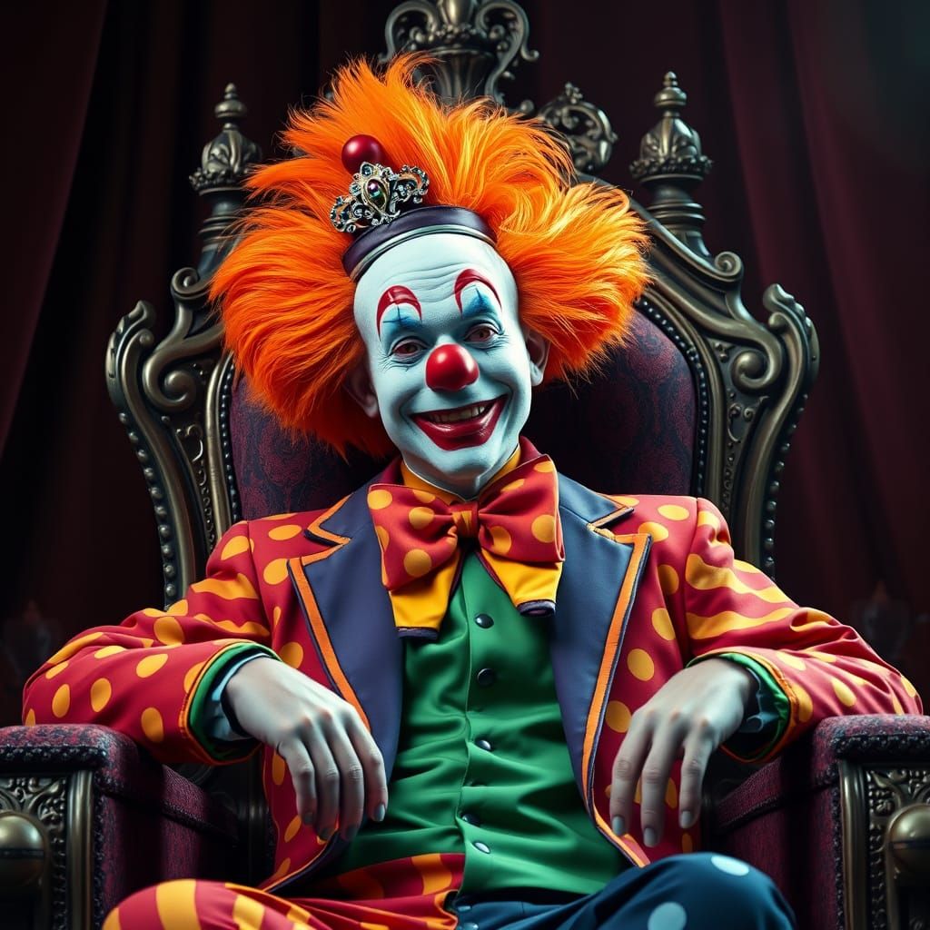 Regal Clown on Throne: Digital Art