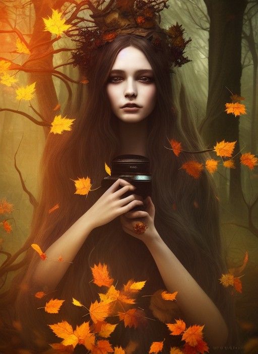 Haunting Portrait of a Forest Witch in Oil Painting Style