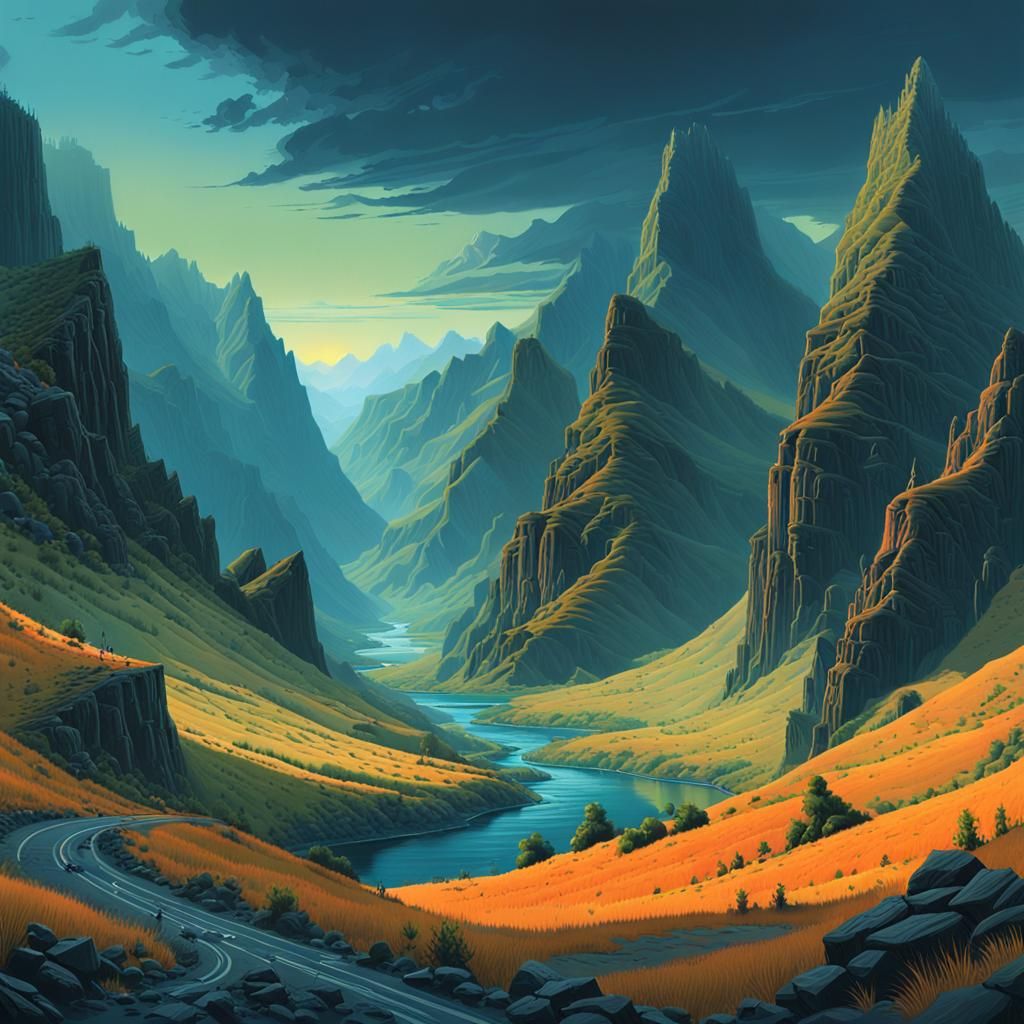 Vibrant Fantasy Realm at Hells Canyon in Cinematic Twilight