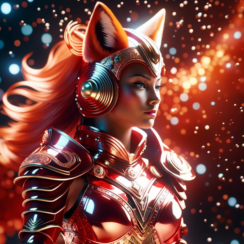 Galactic Red Fox Warrior in Cyberpunk Armor