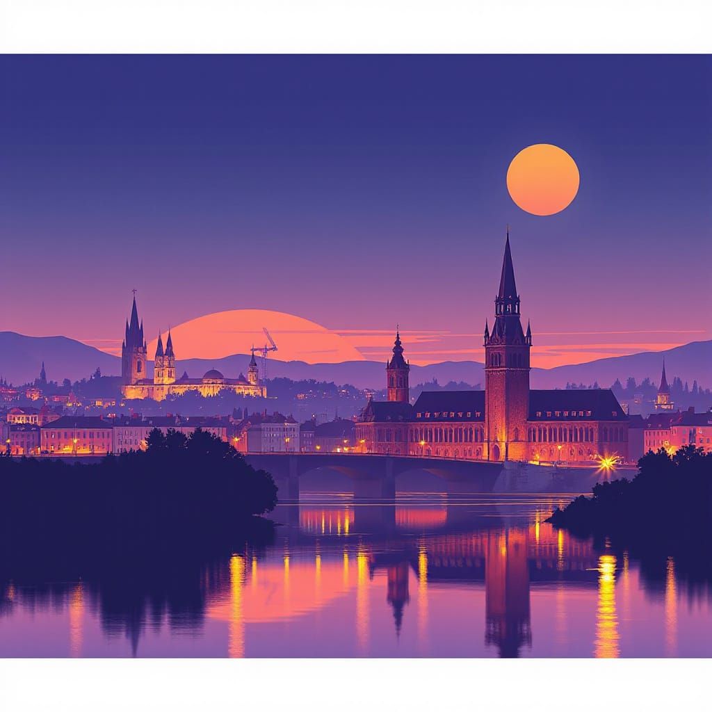 Pirna Skyline at Sunset in Digital Art Style