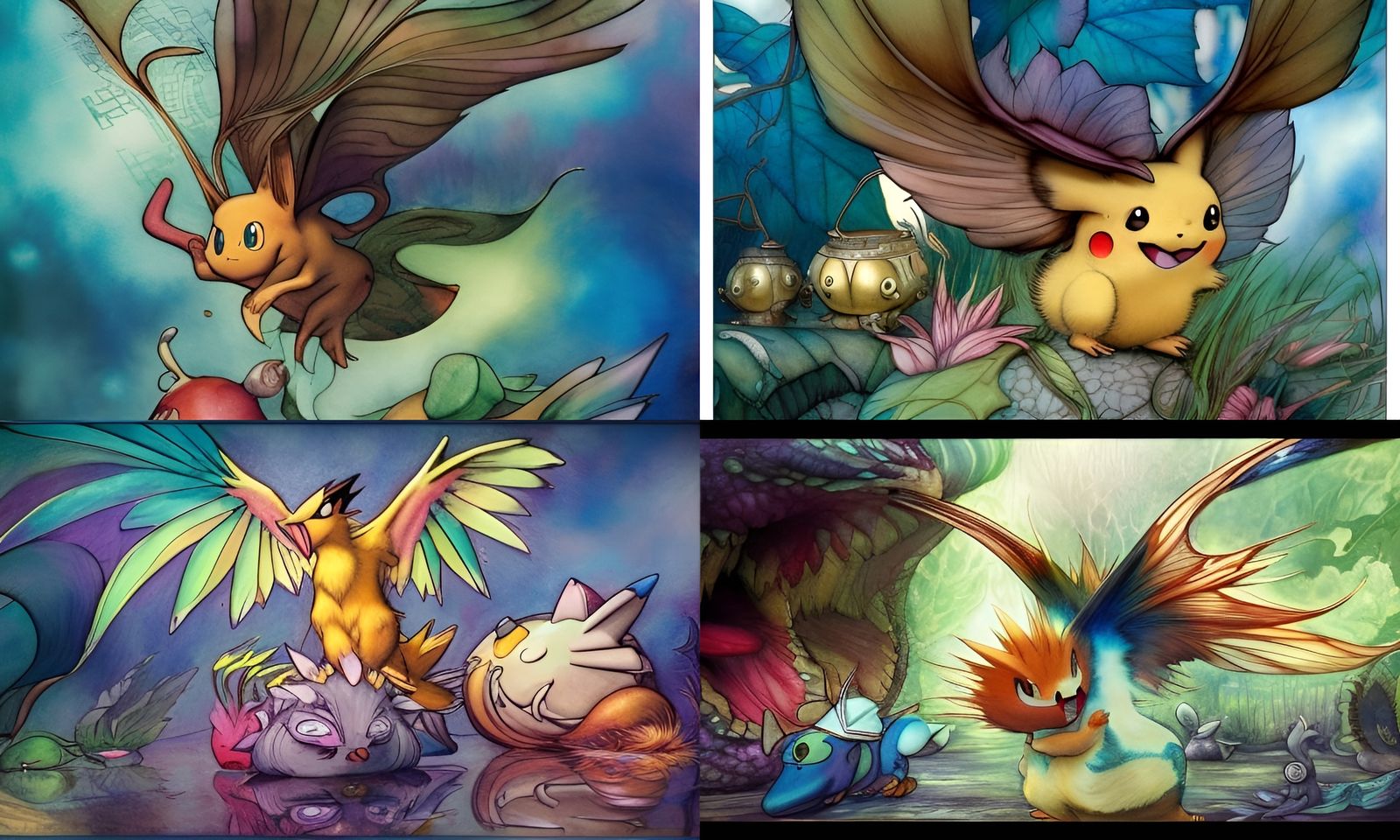 Iridescent Pokemon Song Illustration in Watercolor Style