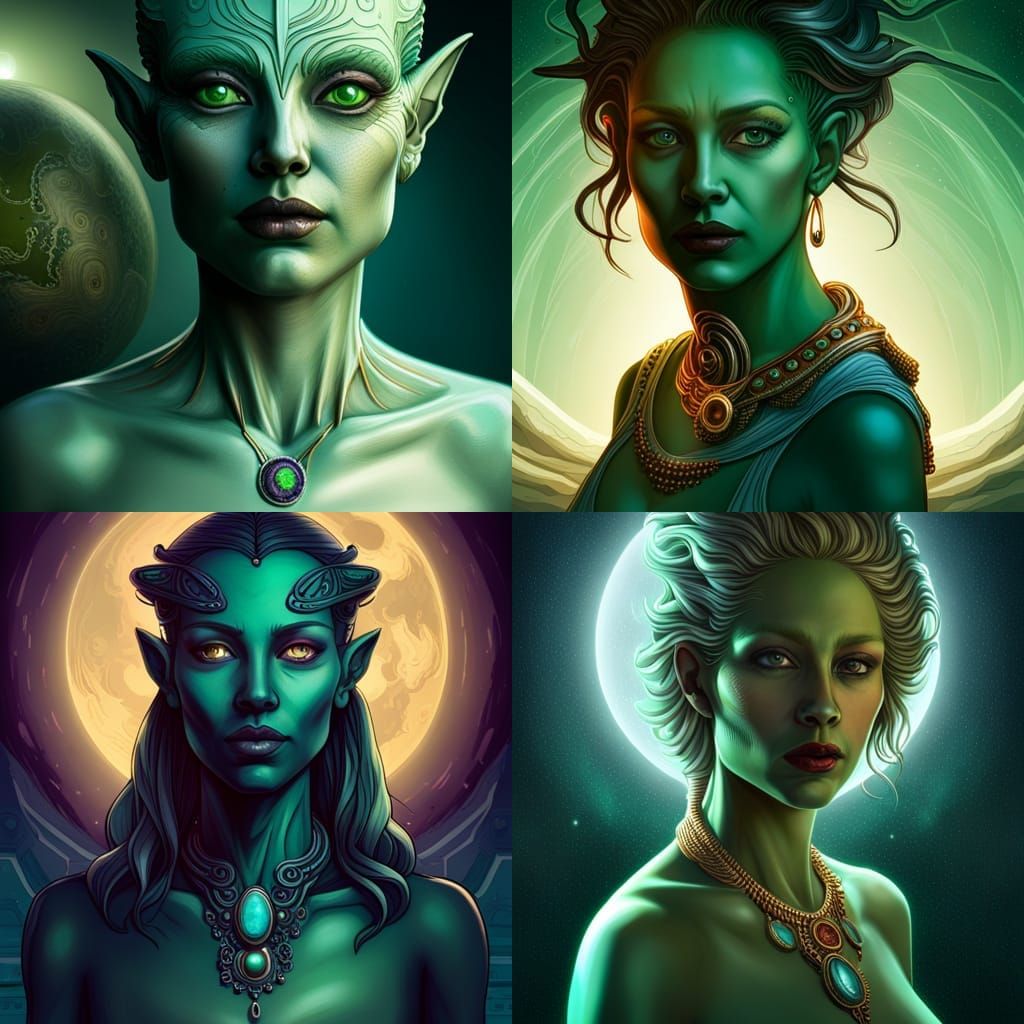 Sci-Fi Alien Woman Portrait in Art Nouveau Style