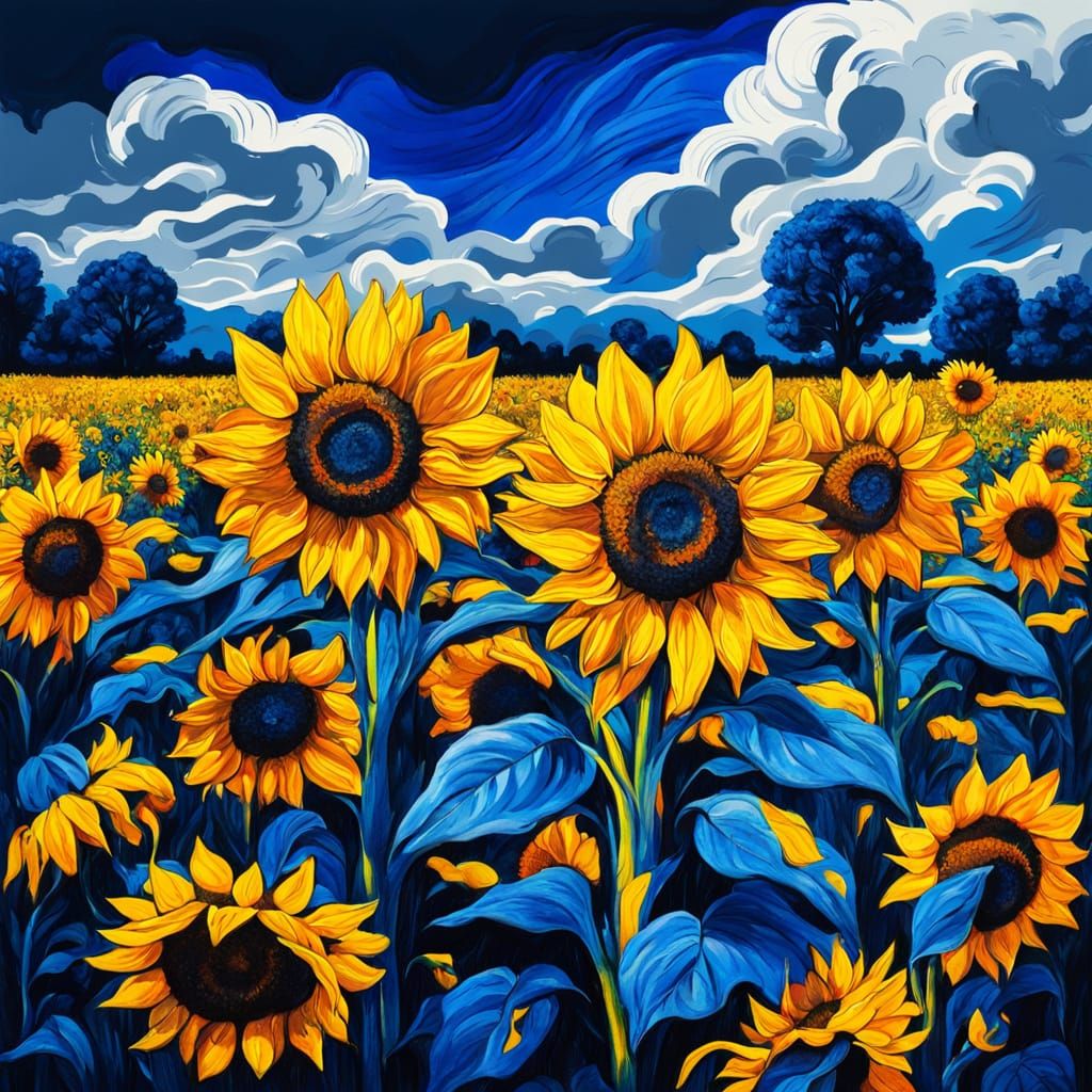 Sunflower Field in Gouache Style Fantasy Concept Art