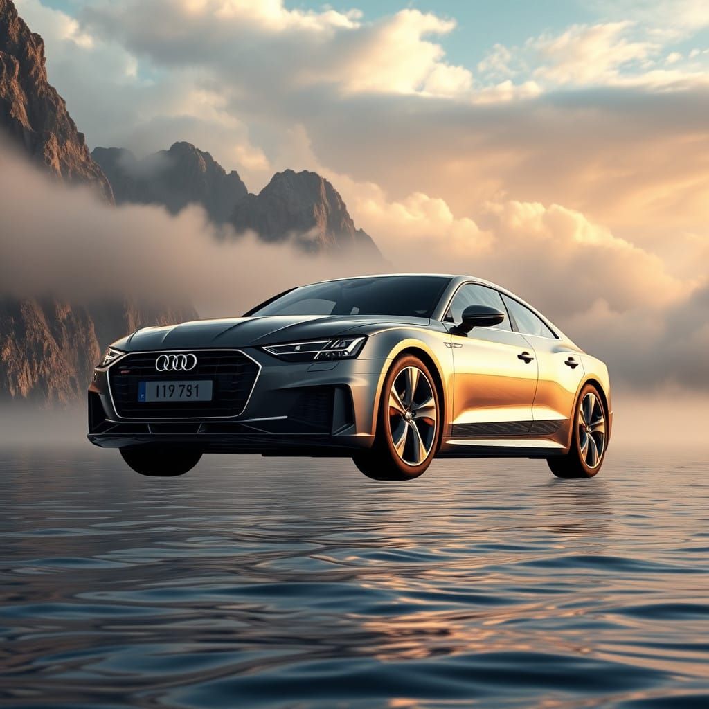 Sleek Audi Conquers Oceanic Horizon in Cyberpunk Splendor