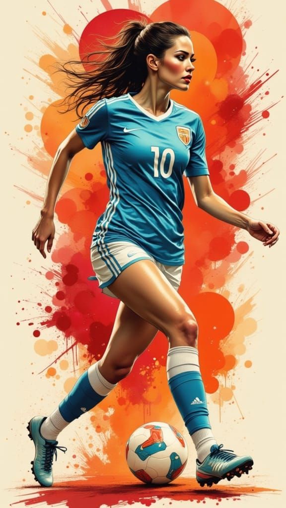 Woman Football Player Poster with "KICK OFF" Graffiti Logo