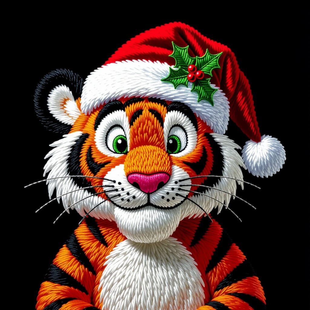 Tigger Portrait in 3D Silk Embroidery Style