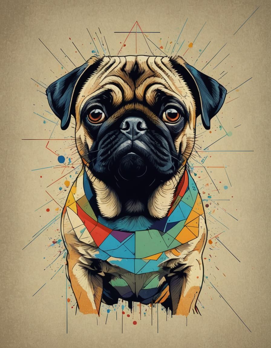 Pop Art Pug Screen Print in Bauhaus Style