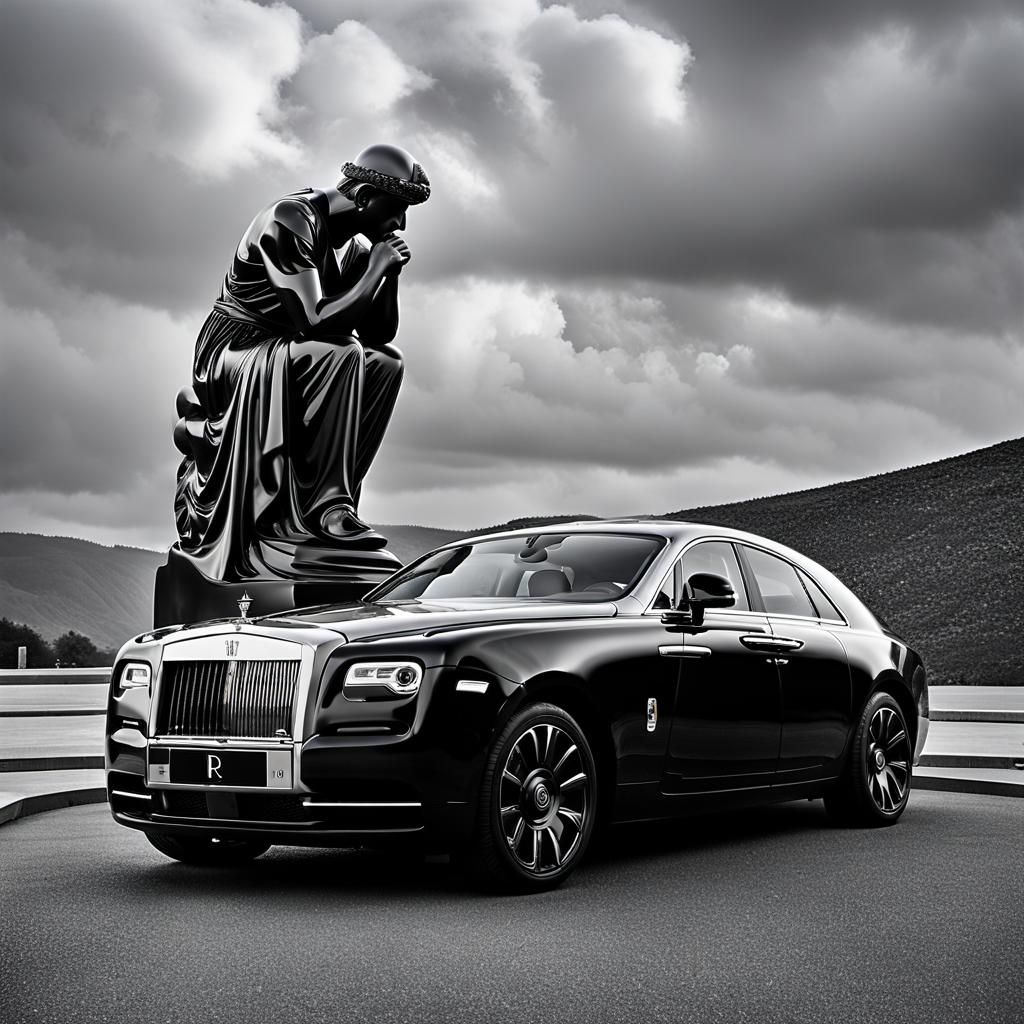 Rolls-Royce in Glitch Art Landscape, Photorealistic Style