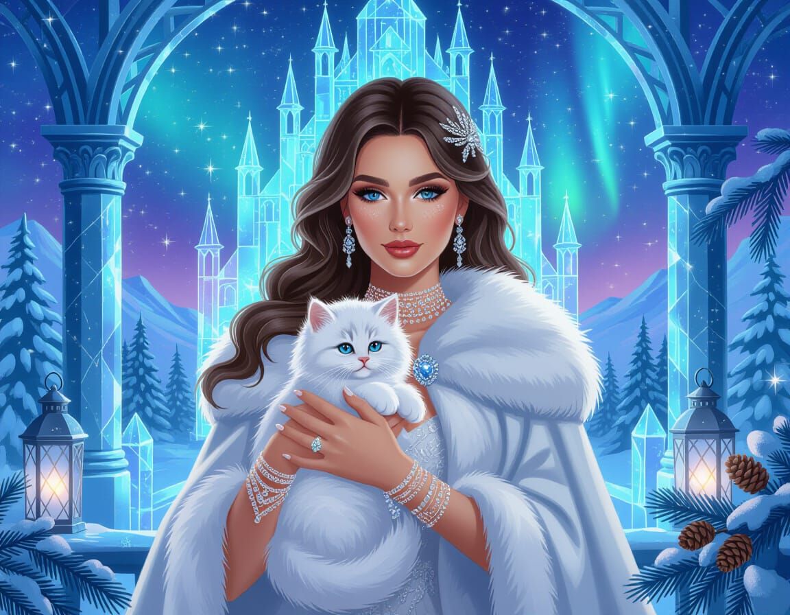 Elegant Woman with Kitten in Crystal Palace