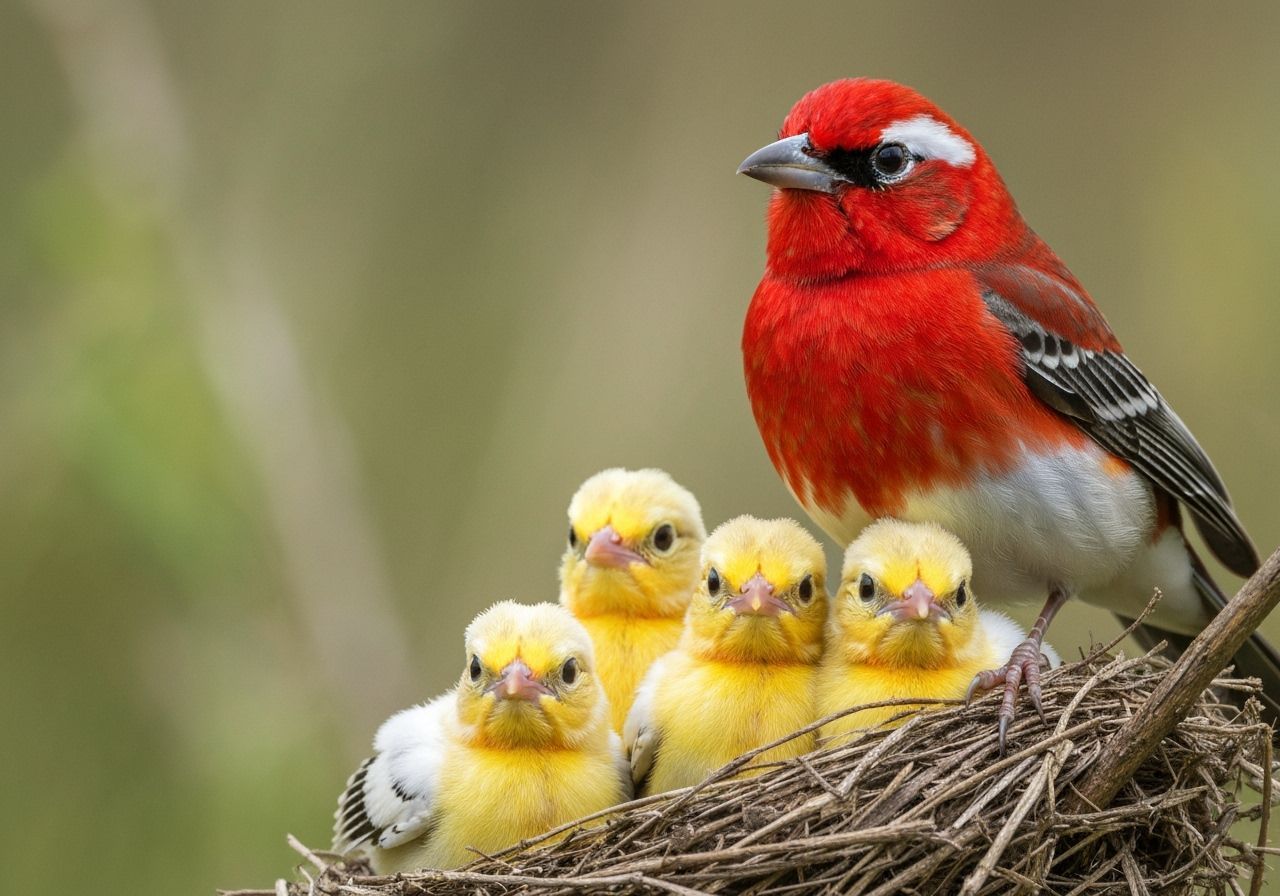 Vibrant Bird Family Portrait in Wildlife Photography Style