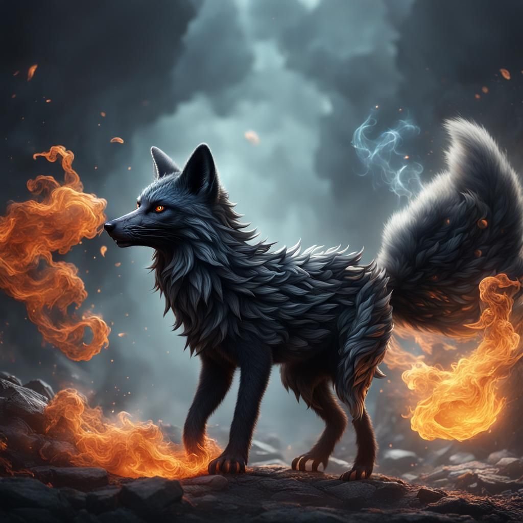 Fantastical Black Fox with Smoke Tail
