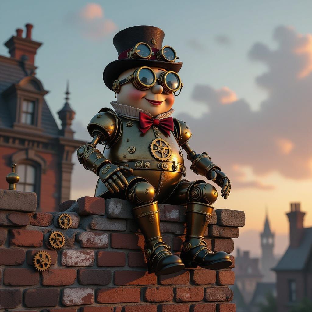 Steampunk Humpty Dumpty on Victorian Wall