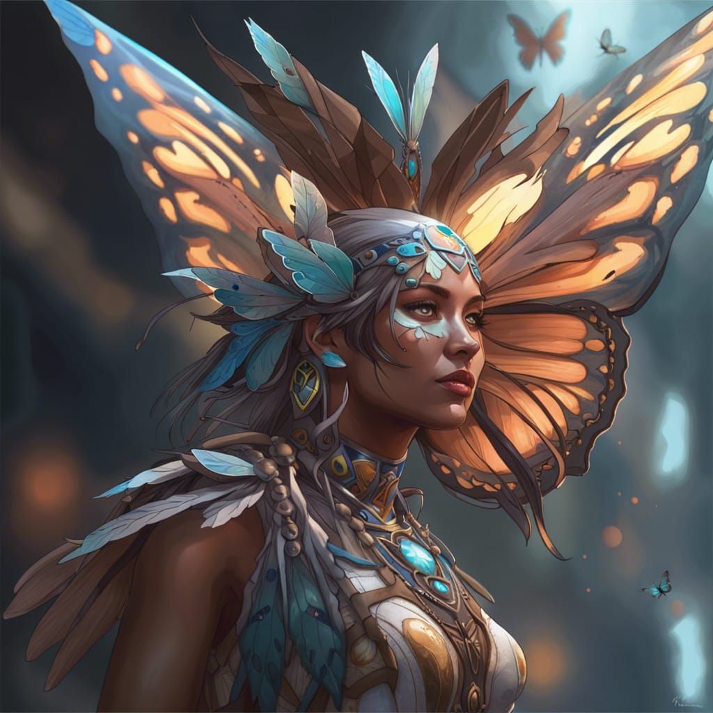 Butterfly Winged Shaman in Hyperdetailed Lighting