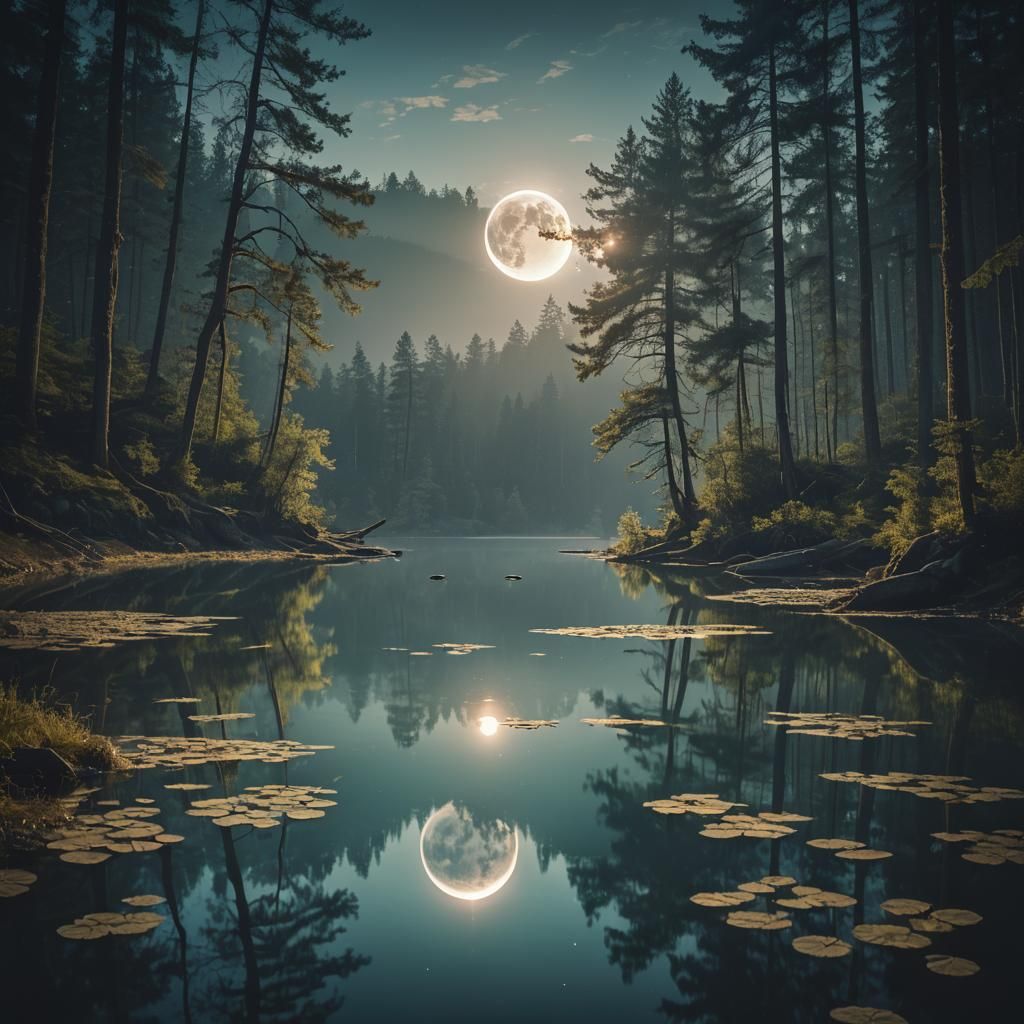 Half Solar Eclipse Reflecting in Lake