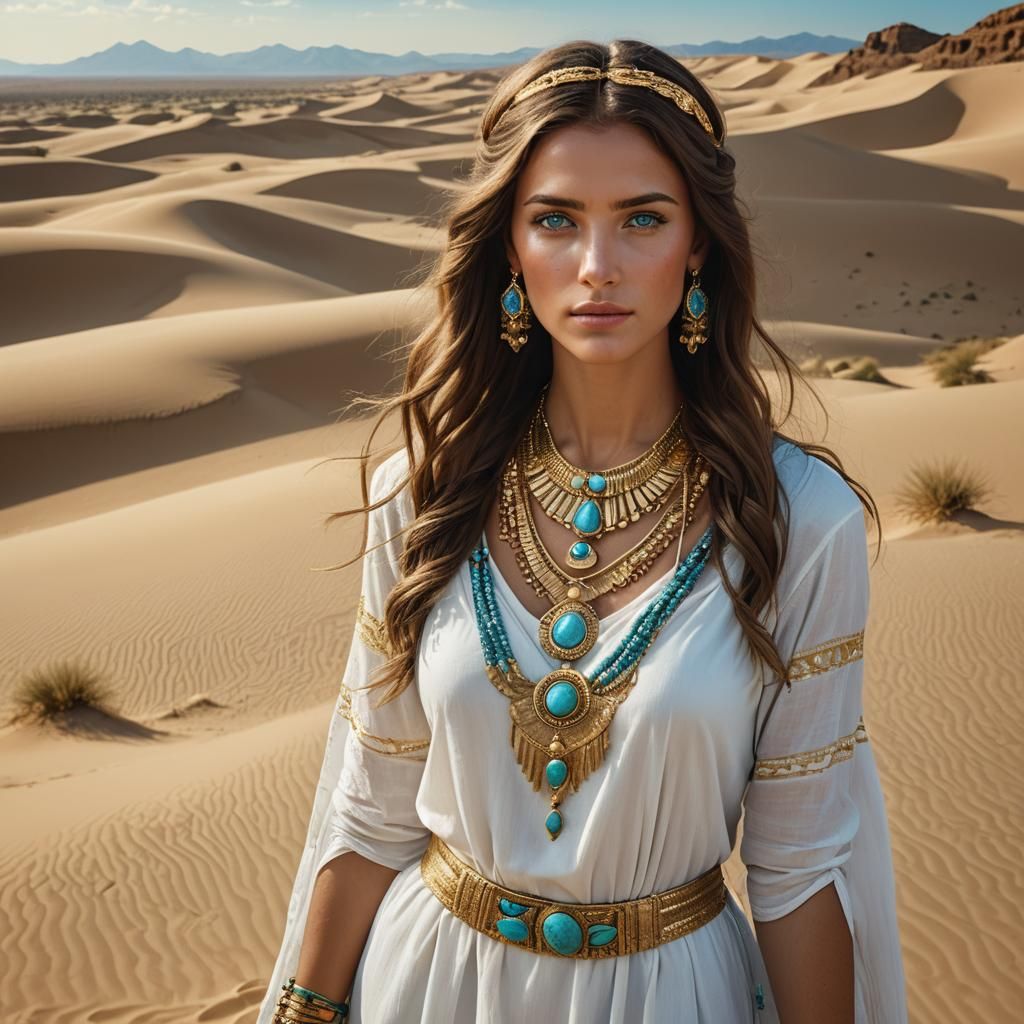 Egyptian Woman in Desert: Detailed Matte Painting