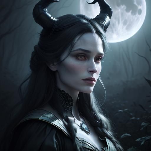 Maleficent Portrait in Mystical Forest, Fantasy Art