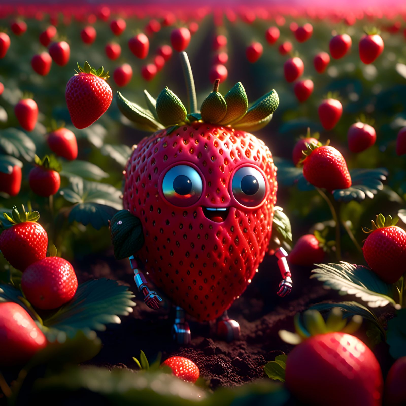 Strawberry Transformer in Strawberry Field, Hyperrealistic R...