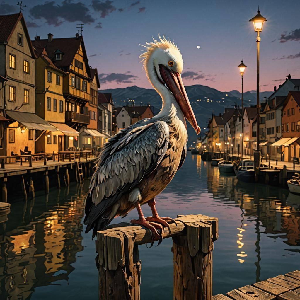 Pelican on Harbour Pole: 3D CGI Art