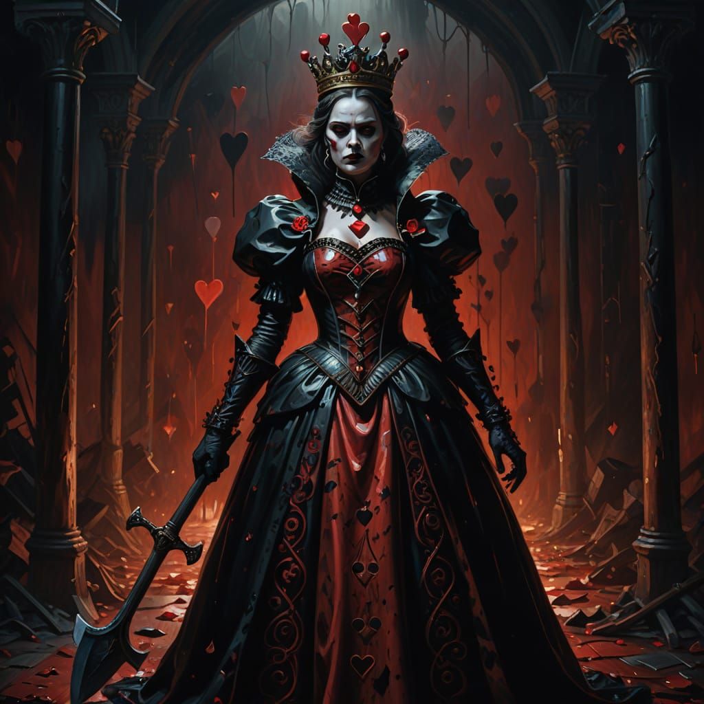 Queen of Hearts Ax Wielder in Oil Painting Style