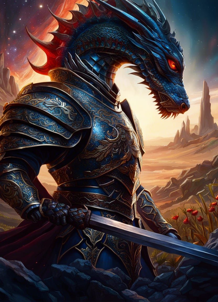 Knight and Dragon Under Galaxy, Bioluminescent Glow