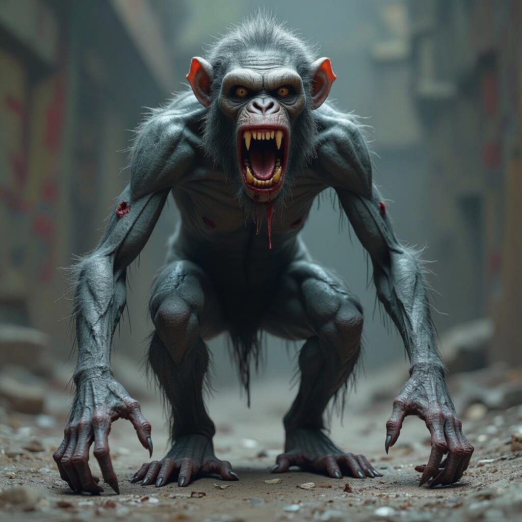 Terrifying Zombie Monkey in Dark Biomechanical Style
