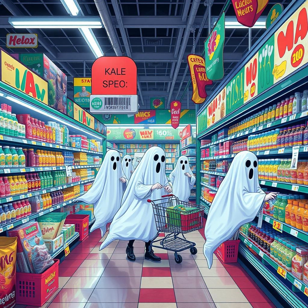 Ghosts Shopping in a Supermarket: Hyperrealistic Digital Art