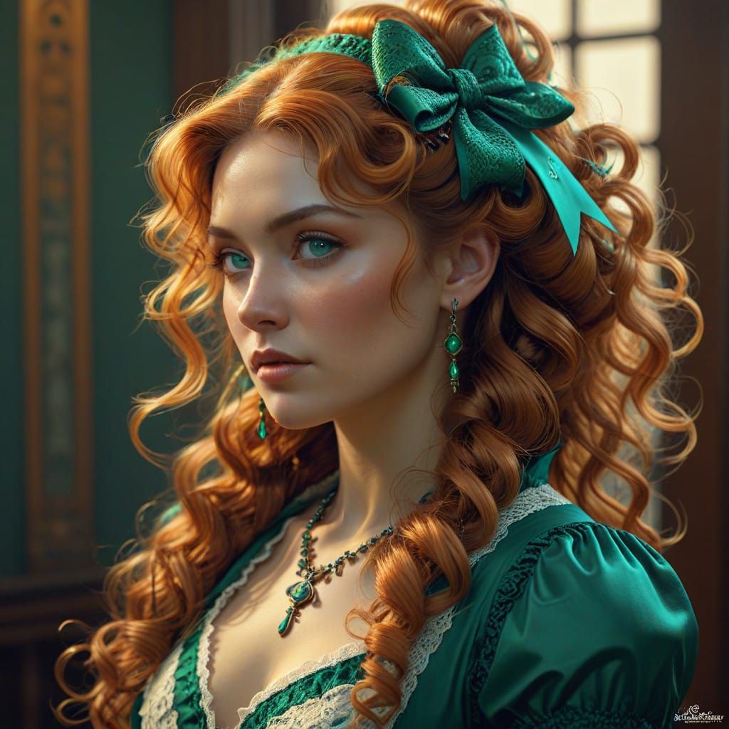 Victorian Countess with Emerald Eyes and Intricate Hairstyle
