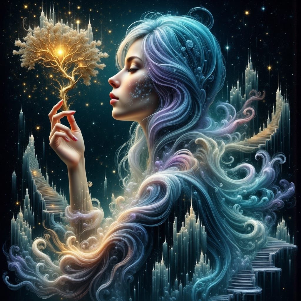 Mystical Stargazer in Ethereal Cosmic Landscape