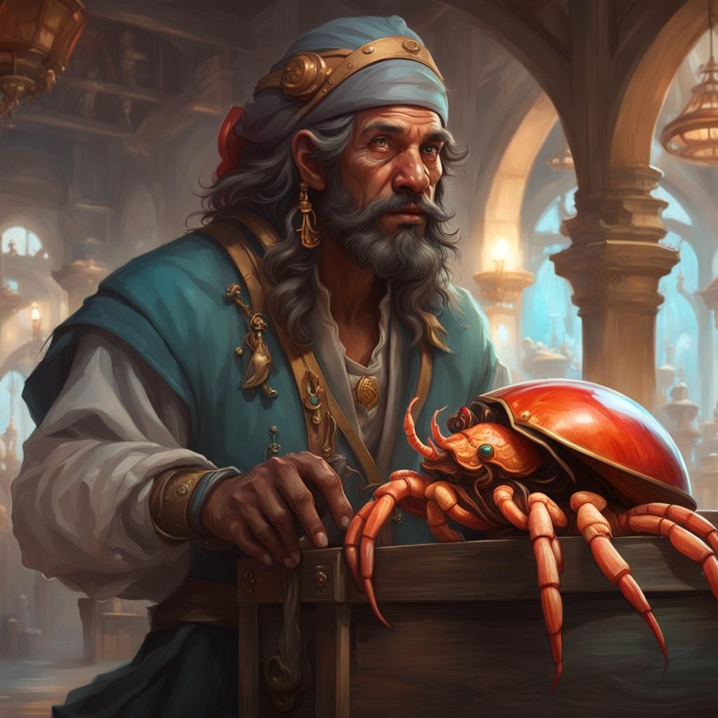 Fantasy Merchant with Magical Cart, Detailed Portrait