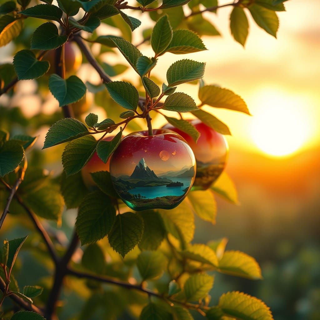 Glass Apple Tree Reflecting Sunset Landscapes
