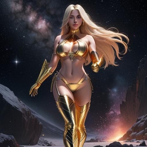 Golden Space Goddess in Comic Book Style