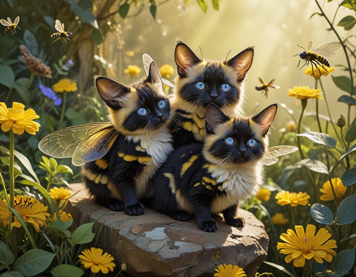 Charming Whimsical Creatures with Vibrant Striped Fur and De...