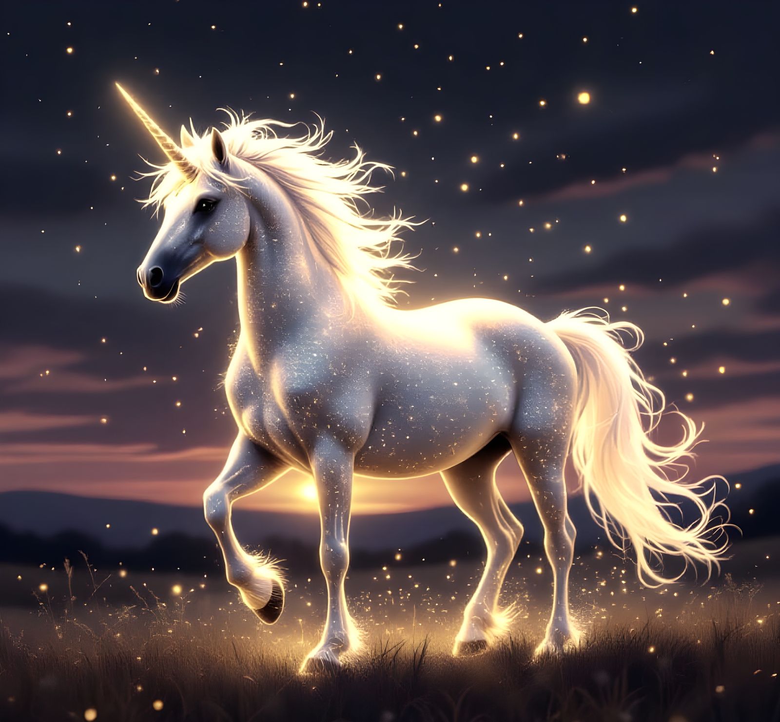 Golden Dust Unicorn Bathed in Sunlight